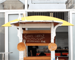 Kiosk des Arts is mobile Kiosk made of reclaimed furniture, offering social gatherings. Artist Eva Funk