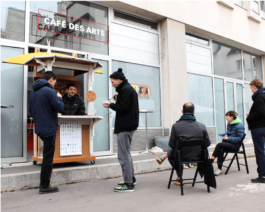 Kiosk des Arts is mobile Kiosk made of reclaimed furniture, offering social gatherings. Artist Eva Funk