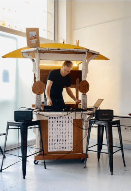 Kiosk des Arts is mobile Kiosk made of reclaimed furniture, offering social gatherings. Artist Eva Funk